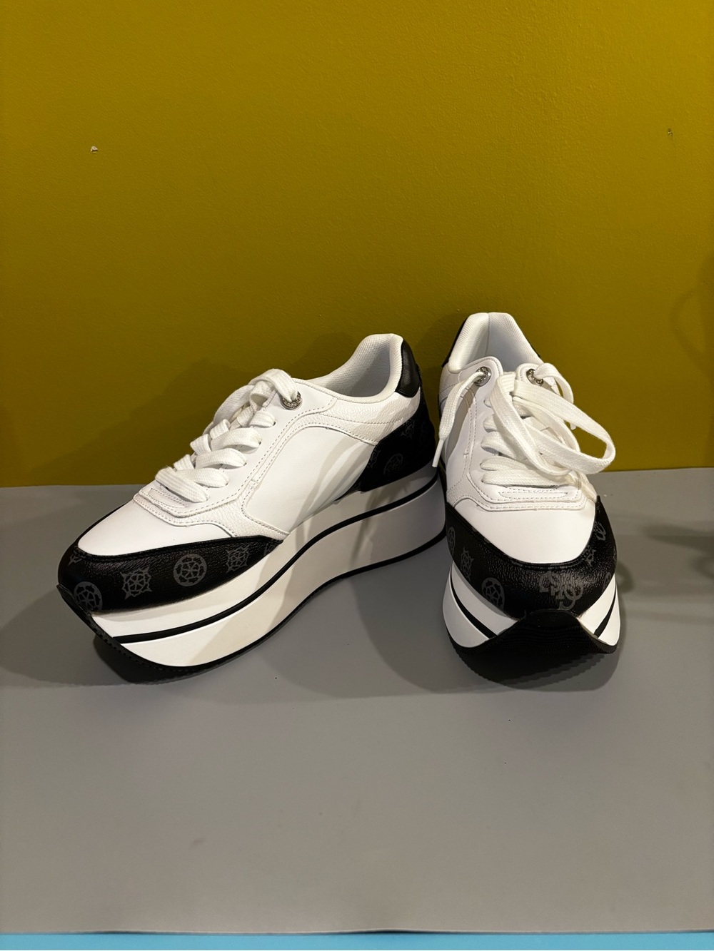 Guess White and Black Platform Sneakers for Women0713